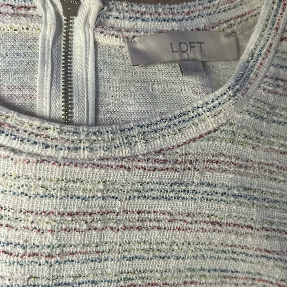 Loft Dress Women's Size M Ann Taylor Rainbow Tweed Balloon Half Sleeve Striped